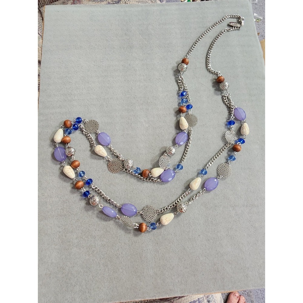 BOCAR Signed Double Strand Station‎ Necklace Purple Silver Tone FREE $HIPPING!! - Picture 2 of 5